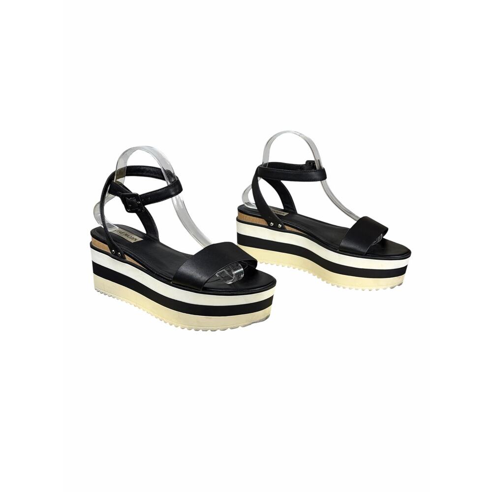 Steve Madden Marco Black Leather Platform Sandals Size 10 Ankle Strap - Picture 2 of 9